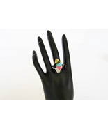 Vtg silver tone multi color enamel abstract shell design cocktail ring s... - £15.97 GBP