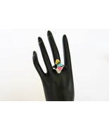 Vtg silver tone multi color enamel abstract shell design cocktail ring s... - $372.98 MXN