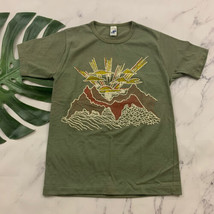 Rob Roy Vintage 70s Tee Kids 14 Womens XS Olive Green Puffy Paint Sunset... - $25.73