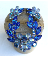 Vintage Juliana D&amp;E Verified Blue Swag Bead Navettes Brooch Pin Earrings... - £156.32 GBP