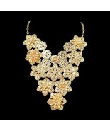 INC Goldtone Crystal Rhinestone Floral Retro Boho Statement Bib Necklace... - $14.99