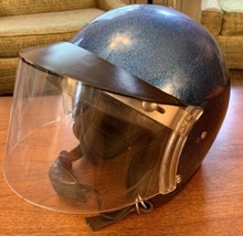 Vtg 1960’s MC Helmet LSI 1450 Blue Metal Flake Sparkle Sz M Open Face wi... - $84.15