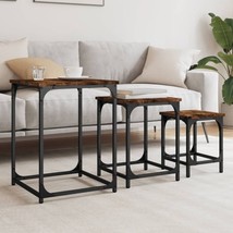 Industrial Rustic Smoked Oak Wooden 3pcs Nesting Coffee Sofa Table Tables Set - £84.65 GBP