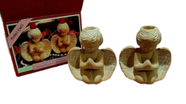 Nobel Ball Clay Look Novelty Set of 2 Cherub Angel Candle Holders 3&quot; Tall - $6.00