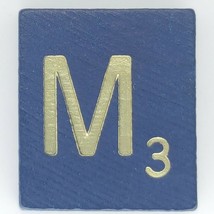 Scrabble Tiles Replacement Letter M Blue Wooden Craft Game Part Piece 50... - $1.22