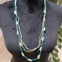 Womens Modern Fashion Layering Summer Turquoise Beaded Charm Teardrop Necklace - £20.29 GBP
