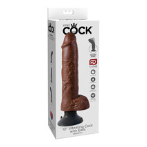 King Cock 10&quot; Vibrating Cock With Balls Brown - £55.80 GBP