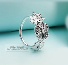 S925 Silver Shimmering Bouquet ,Clear CZ and Enamel Ring Woman Jewelry  - £14.54 GBP