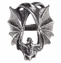 Stealth Pewter Ring Outstretched Hugging Vampire Bat Wings Alchemy Gothic R216 - £17.54 GBP