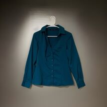 Zac And Rachel Button Up Blouse Turquoise Small Office Interview Busines... - $11.88
