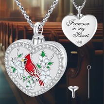 925 Sterling Silver Cardinal Urn Necklace - Heart Shape Memorial Keepsake - £116.84 GBP