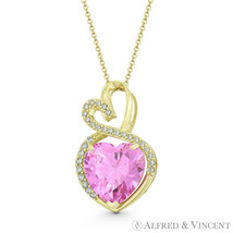 Double-Heart Simulated Tourmaline Cubic Zirconia Crystal 14k Yellow Gold Pendant - £139.46 GBP+