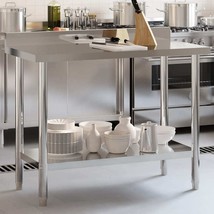  Kitchen Work Table with Backsplash 43.3"x21.7"x36.6" Stainless Steel - $260.49