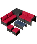 8 Pieces Patio Rattan Storage Table Furniture Set-Red - Color: Red - $1,328.42 CAD