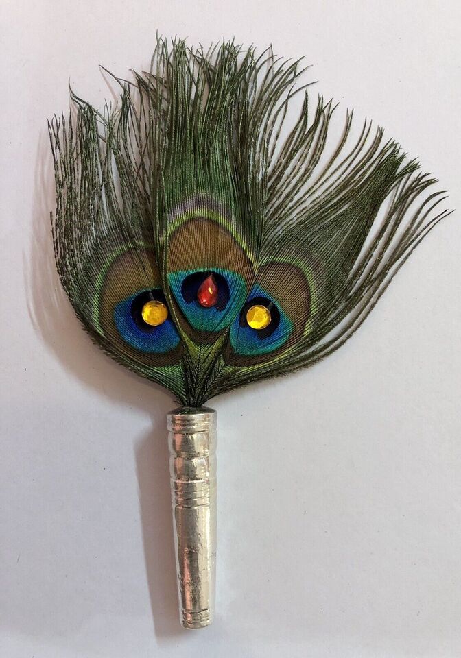 2 Piezas Plata 925 Señor Krishna LADDU GOPAL Ventilador Pankha Pankhi Pluma...