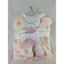 Baby Gear Unicorn Plush Pink Flowers Cream Baby Blanket Set Stuffed Animal Toy - £15.52 GBP