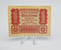 1922 Austria 1 Krone Old Vintage Paper Money Banknote Currency Note Pick 73 - $2.96