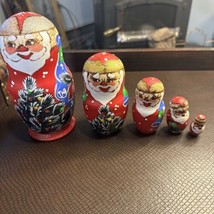 Hand Painted Matryoshka Christmas Old World Santa Nesting Dolls 5pc  7” Woodburn - £24.15 GBP