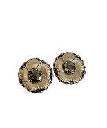 Vintage Clip On Womens Stud Earrings Silver Flower With Gray Glass Stone - £17.03 GBP