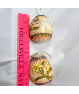 Easter Eggs Lot of 2 Bisque Crackle Painted Floral Eggs Iris Daffodil Ha... - $5.20