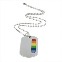 RAINBOW STRIPE PRIDE NECKLACE Gay Lesbian LGBT Stainless Steel Dog Tag P... - $4.95