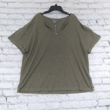 Natural Reflections Shirt Womens Large Green Waffle V Neck Short Sleeve Oversize - £17.24 GBP