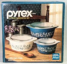 Corning Pyrex Colonial Mist 3-Pc Casserole Set NIB 480-95 New 1-Qt 1.5-Qt 2.5 Qt - $249.99