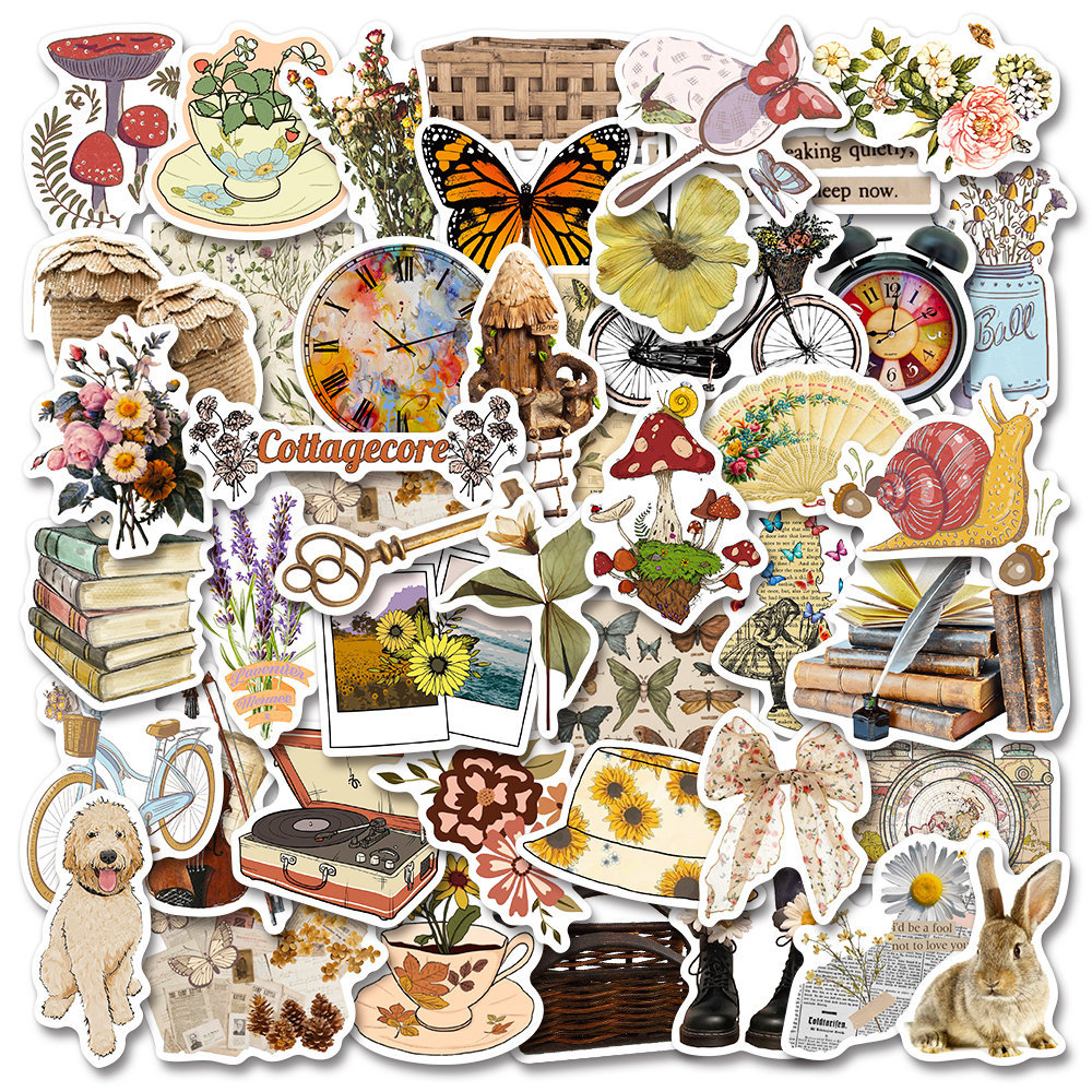 50 PCS Handmade Cottagecore Aesthetics Stickers for Skateboard Water ...