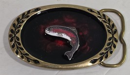 Vintage Heritage Buckles Solid Brass Rainbow Trout Enamel Belt Buckle - $350.51 MXN