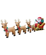 12 Foot Long Christmas Inflatable Santa Claus Reindeer on Sleigh Yard De... - $103.94