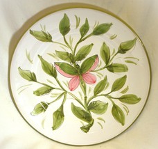 Italian Stoneware Serving Platter Pink &amp; Green Butterfly Italy - £31.57 GBP