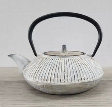 Traditional Japanese White Round Flat Tetsubin Cast Iron Tea Kettle w/ S... - $14.50