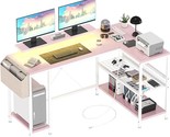 L Shaped Computer Desk With Power Outlets &amp; Led Light, 49.6&quot; Reversible ... - $203.99