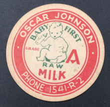Vintage Oscar Johnson Dairy Baby First Milk Bottle Cap 1 5/8&quot; Maverick - £11.05 GBP
