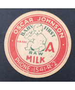 Vintage Oscar Johnson Dairy Baby First Milk Bottle Cap 1 5/8&quot; Maverick - $13.99