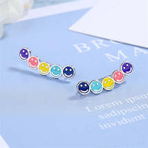 Multicolor &amp; Silver-Plated Smiley Ear Climbers - £7.98 GBP