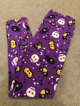 OS LuLaRoe Leggings Ghoul Halloween 2020 Cats Owls Crows Skulls Purple NWT - $23.38
