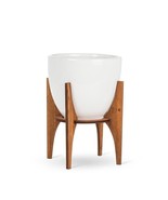 Scandinavian Small White Planter Pot Set of 2 Ceramic with Wooden Stand ... - $53.77 CAD