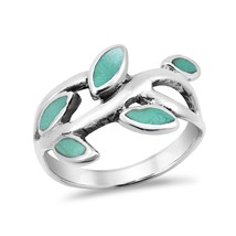 Olive Branch Leaves Wrap Reconstructed Green Turquoise Sterling Silver Ring-9 - £15.63 GBP
