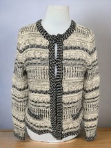 Chicos long sleeve open front cream black chunky knit cardigan sweater Medium - £26.93 GBP