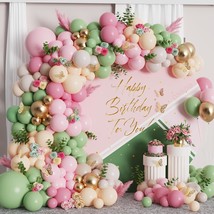 Sage Green And Pink Balloon Arch Kit With Shiny Gold Butterfly Stickers,177Pcs P - £20.17 GBP