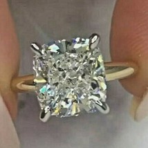 2.50CT Cushion LC Moissanite Solitaire Engagement Ring Yellow Gold Plated - £83.42 GBP