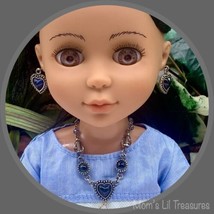 Blue Accent Silver Heart Doll Necklace Earring Set • 14 inch Doll Jewelry - £7.88 GBP