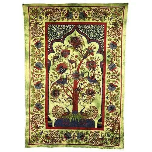 PAGAN/SPIRITUAL ICONIC TREE OF LIFE -GREEN Indian wall hanging/DOUBLE BEDSPREAD.