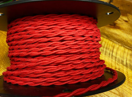 Red cotton cloth covered scribble wire, vintage style braided wire lamp d - £1.10 GBP