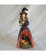 Vintage Painted Resin Black Orange Witch w/Cat, Owl &amp; Bat Halloween Figu... - £23.36 GBP