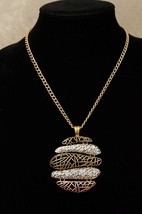 Costume Jewelry Tri Color Copper Brass Silver Openwork Bold Pendant Necklace - £11.60 GBP