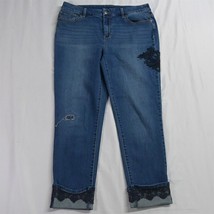 Platinum Ankle by Chico&#39;s 1 / 8 Slim Cuffed Medium Wash Stetch Denim Jeans - £11.84 GBP