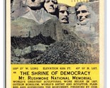 Mount Rushmore Shrine of Democracy Black Hills SD Linen Postcard Z1 - $1.93