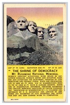 Mount Rushmore Shrine of Democracy Black Hills SD Linen Postcard Z1 - £1.50 GBP